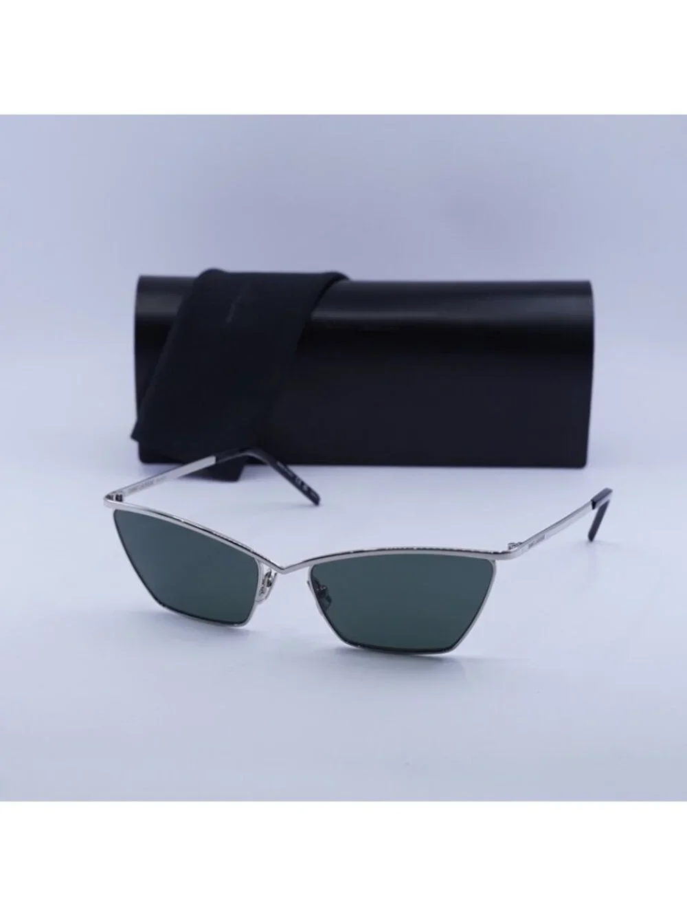 Saint Laurent SL637 002 Sunglasses Silver Cat Eye Frame, Grey Lenses